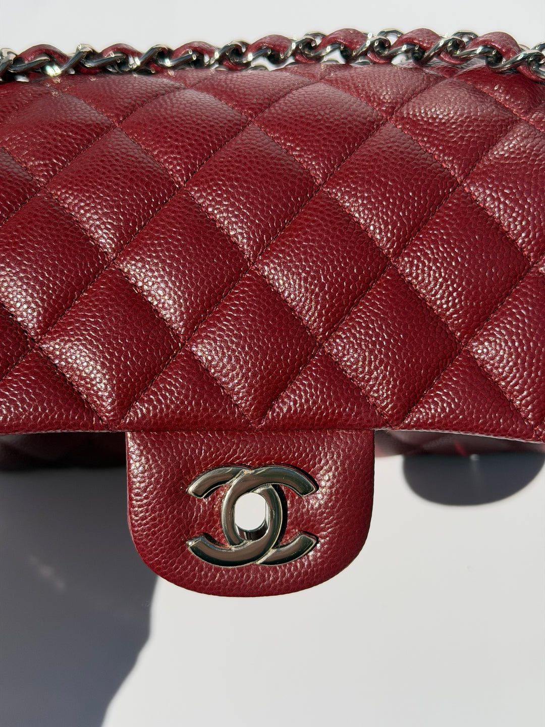 Chanel Small Classic Double Flap Caviar Burgundy Silver Hardware 2020