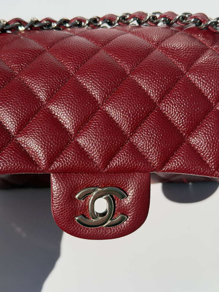 Chanel Small Classic Double Flap Caviar Burgundy Silver Hardware 2020