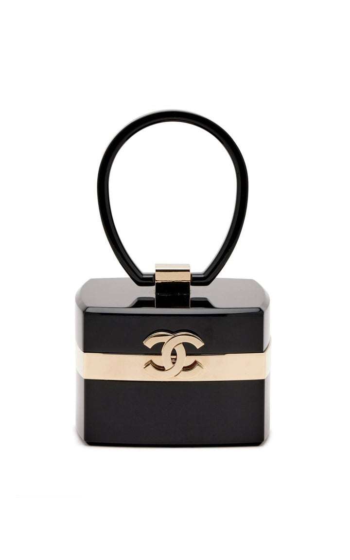 Chanel Lucite Box Mini Handbag Black Gold Hardware 2004