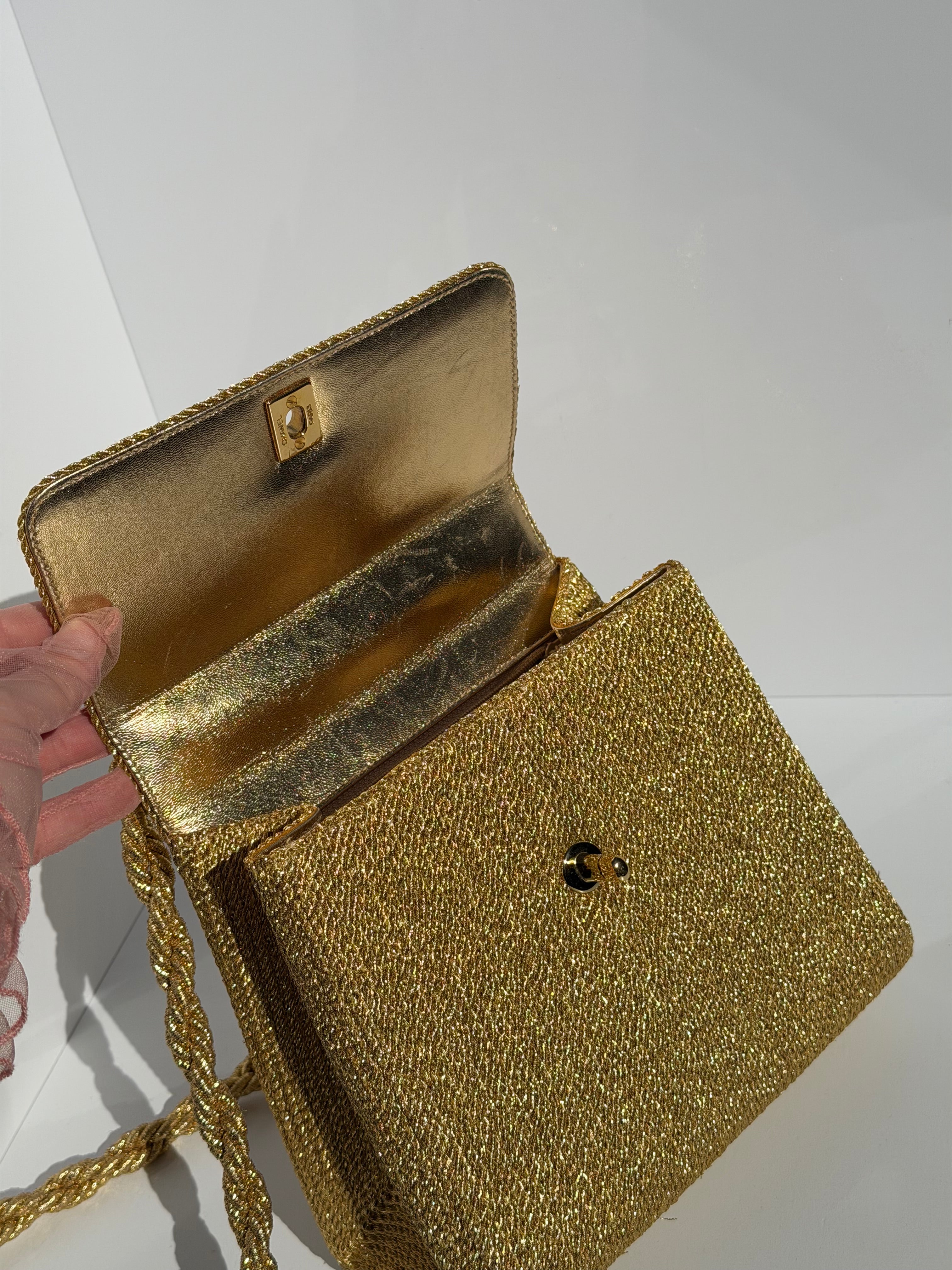 Chanel Gold Silk Rope Shoulder Bag 24K Plated Gold Hardware 1997