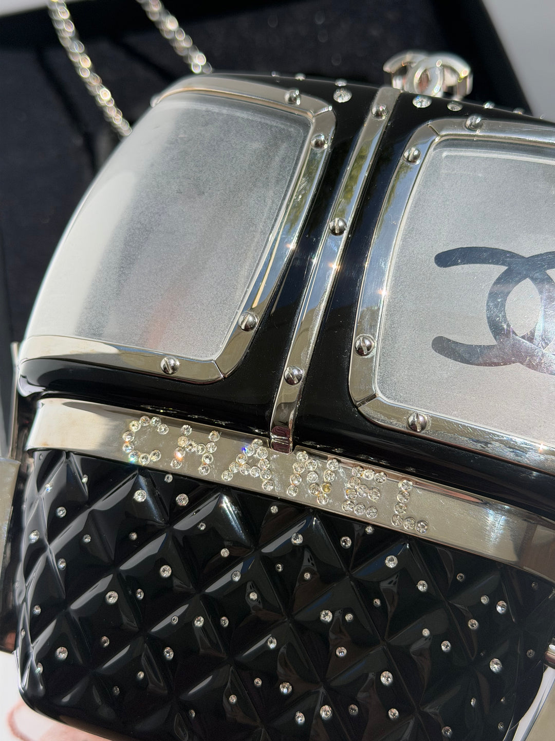 Chanel Ski Gondola Swarovski Minaudière Black Silver Hardware 2019