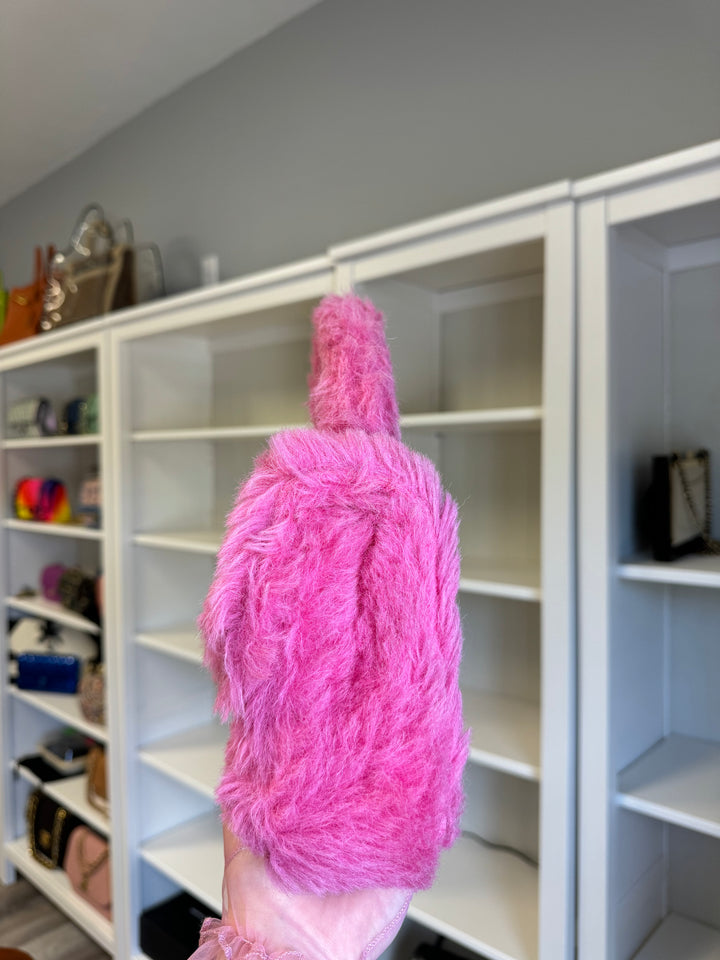 Chanel RARE 1994 Pink Faux Fur Kelly Top Handle