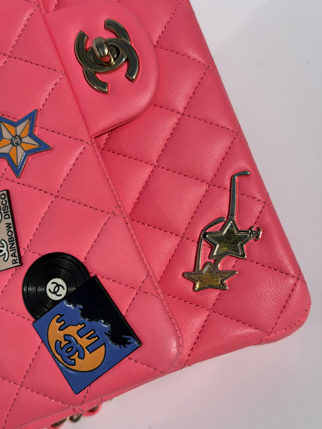 Chanel Medium Hollywood Charms Classic Flap Bag Pink Lambskin Light Gold Hardware 2024