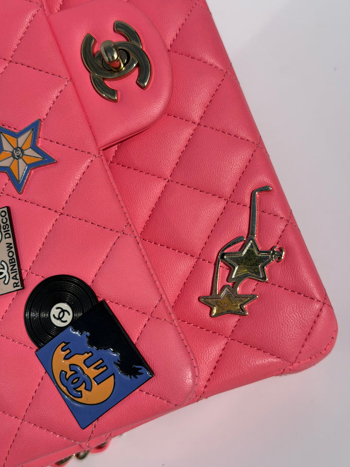 Chanel Medium Hollywood Charms Classic Flap Bag Pink Lambskin Light Gold Hardware 2024