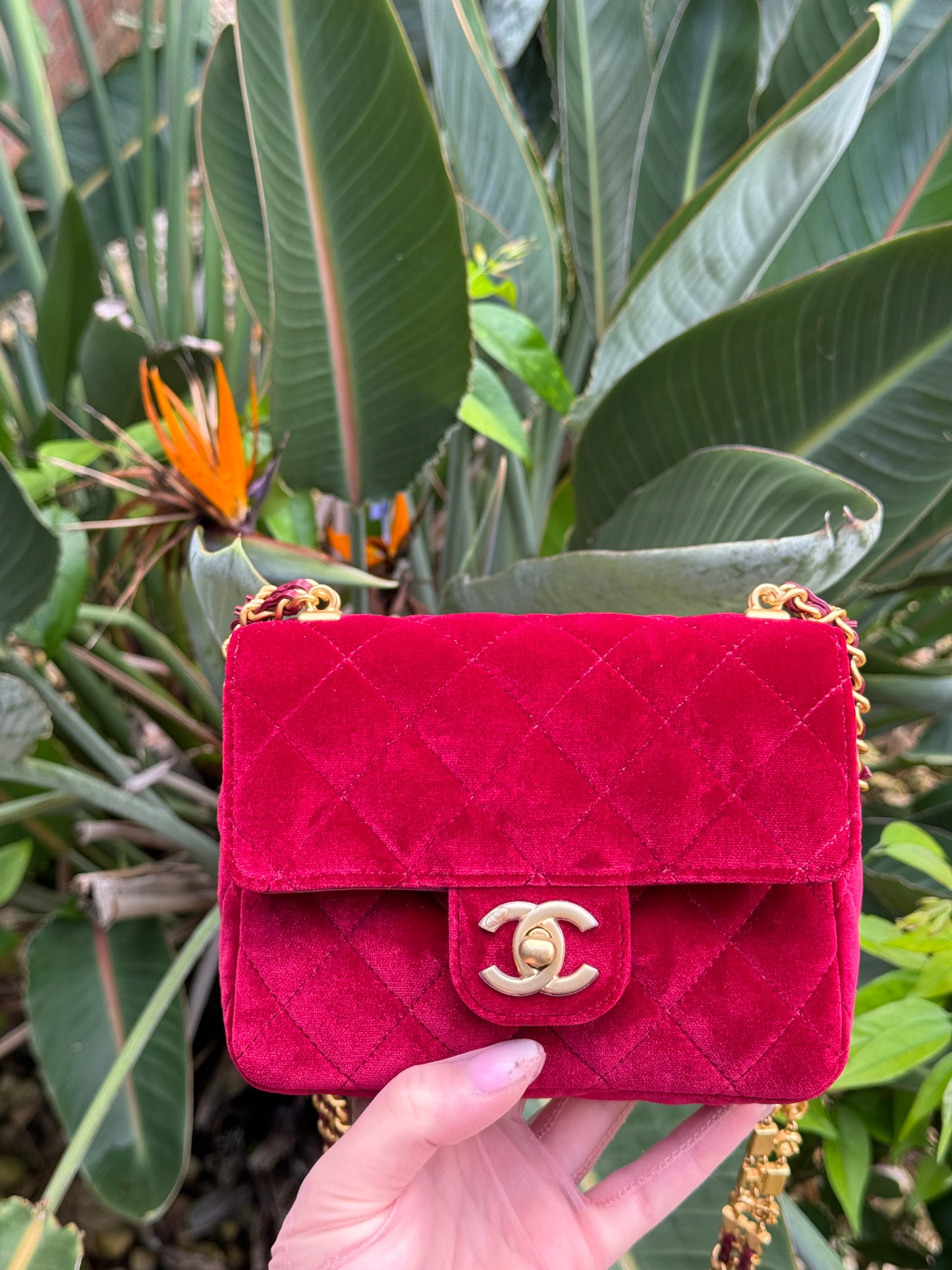 Chanel Red Mini Velvet Enamel Flap Bag