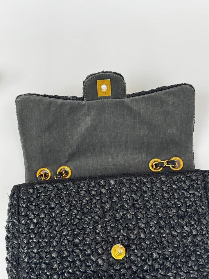 Chanel 18C Black Ancient Greece Raffia Crochet Flap Bag