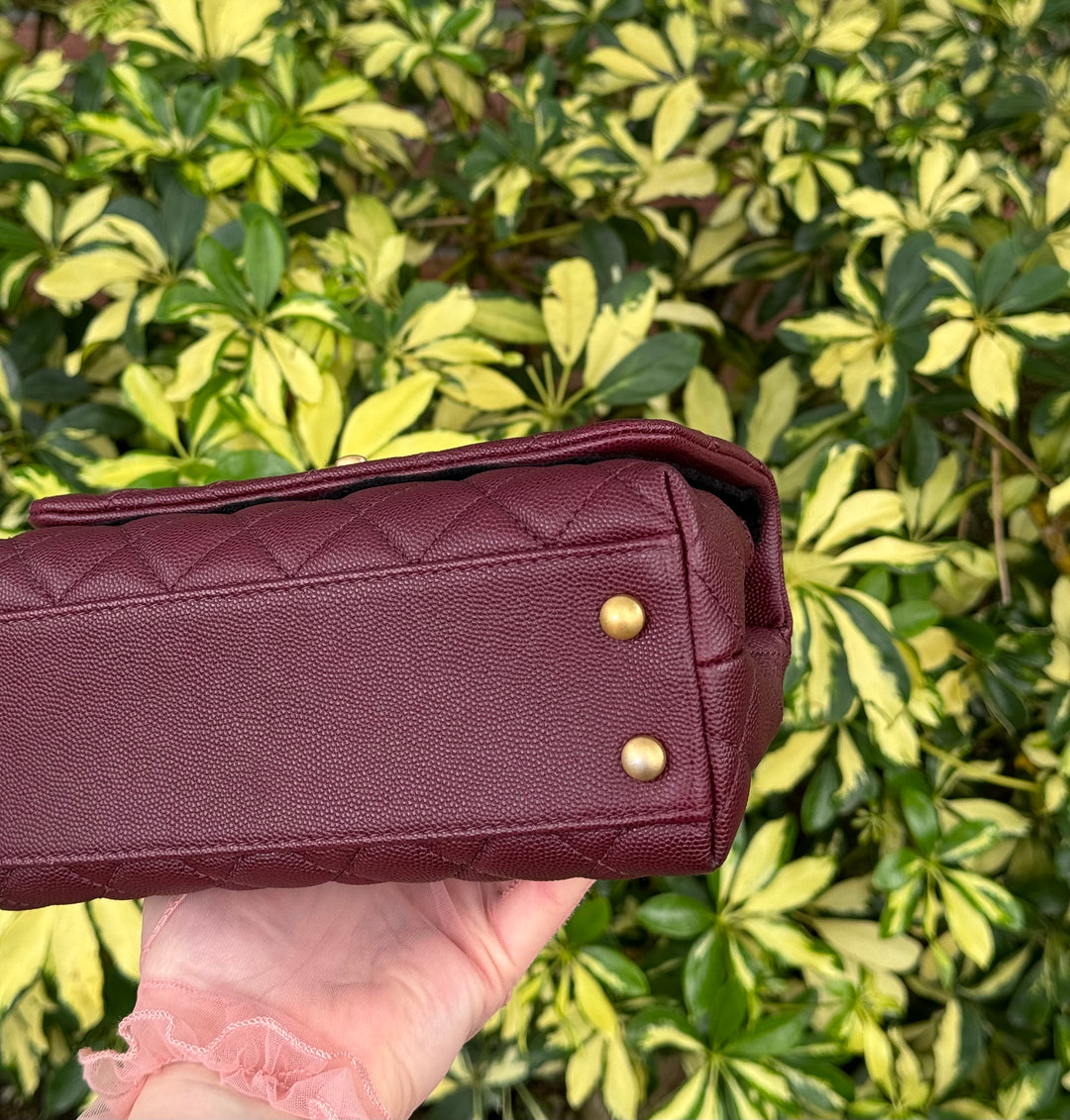 Chanel Small Burgundy Caviar Coco + Lizard Top Handle