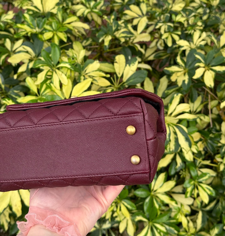 Chanel Small Burgundy Caviar Coco + Lizard Top Handle