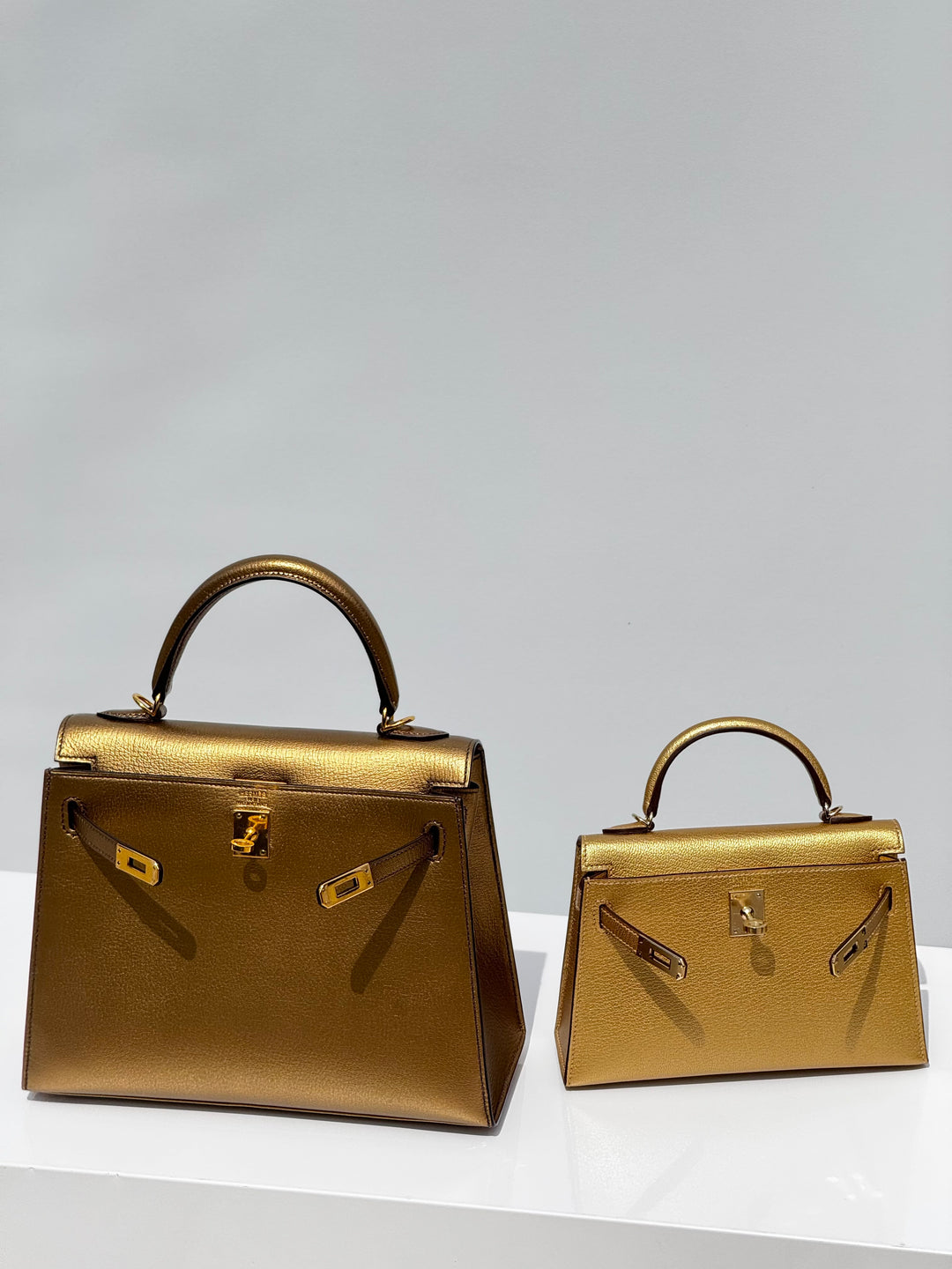 Hermes Mini Sellier Gold Metallic Chevre Dore Kelly 20