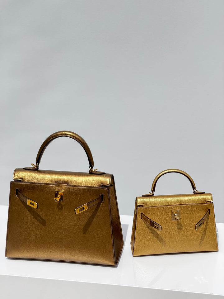 Hermes Mini Sellier Gold Metallic Chevre Dore Kelly 20