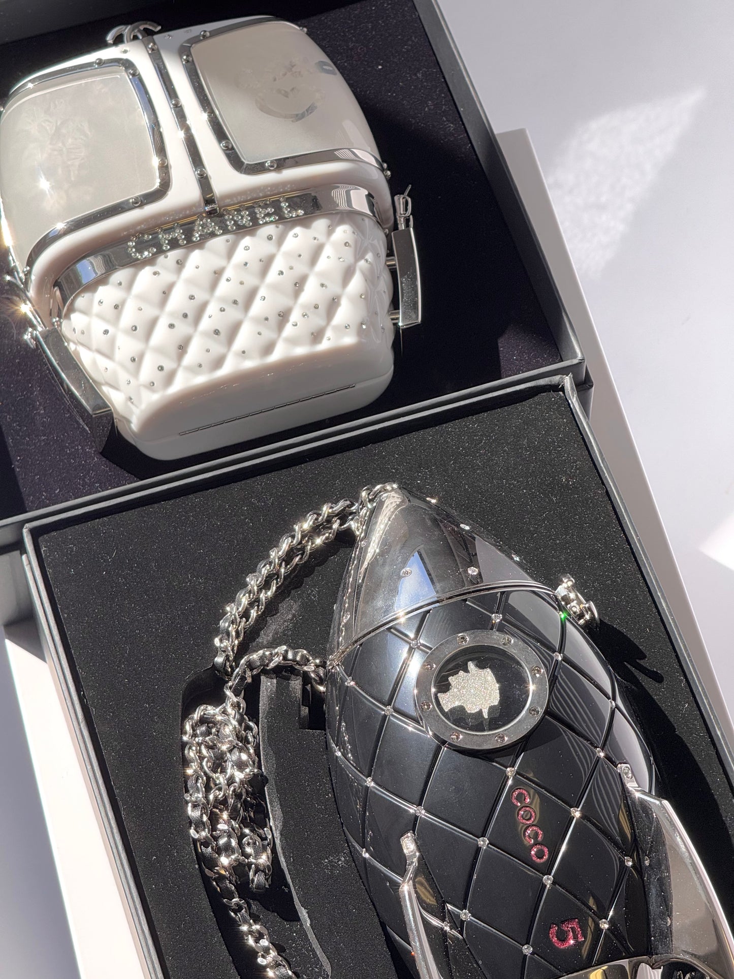 Chanel White Ski Gondola Swarovski Minaudiere