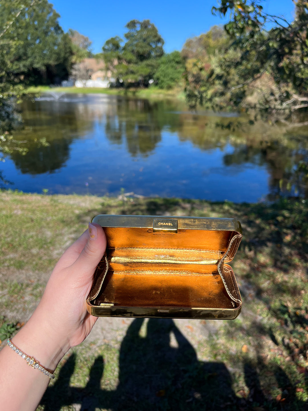 Chanel Hammered Gold Metal Bullion Bar Minaudière Clutch