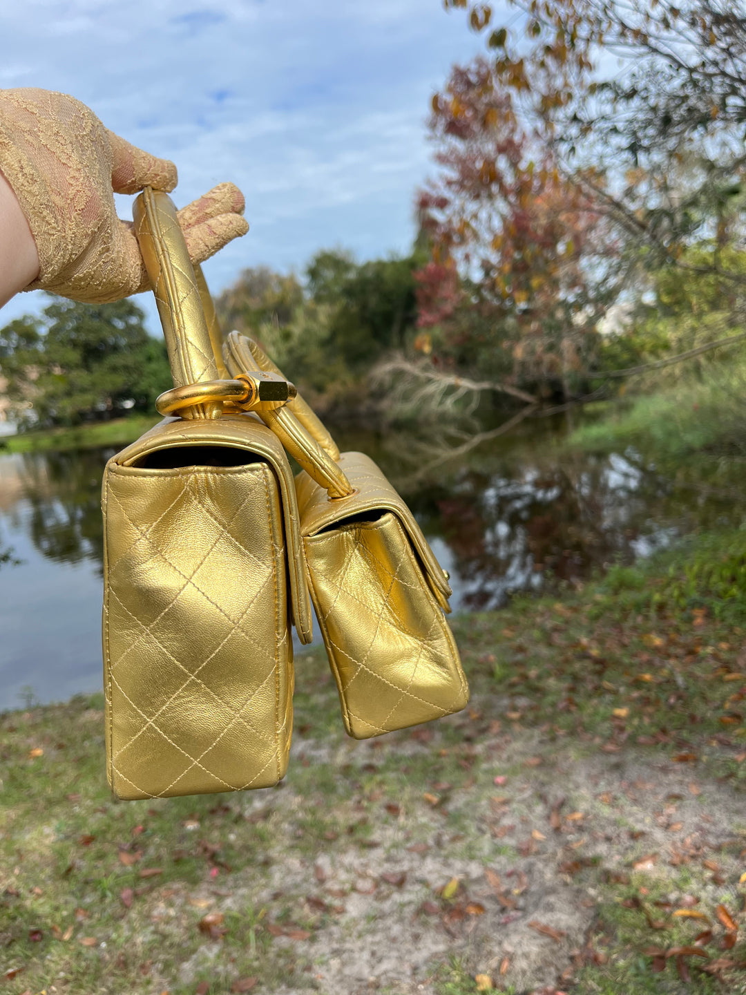 Chanel Vintage Kelly Parent & Child Metallic Lambskin Set