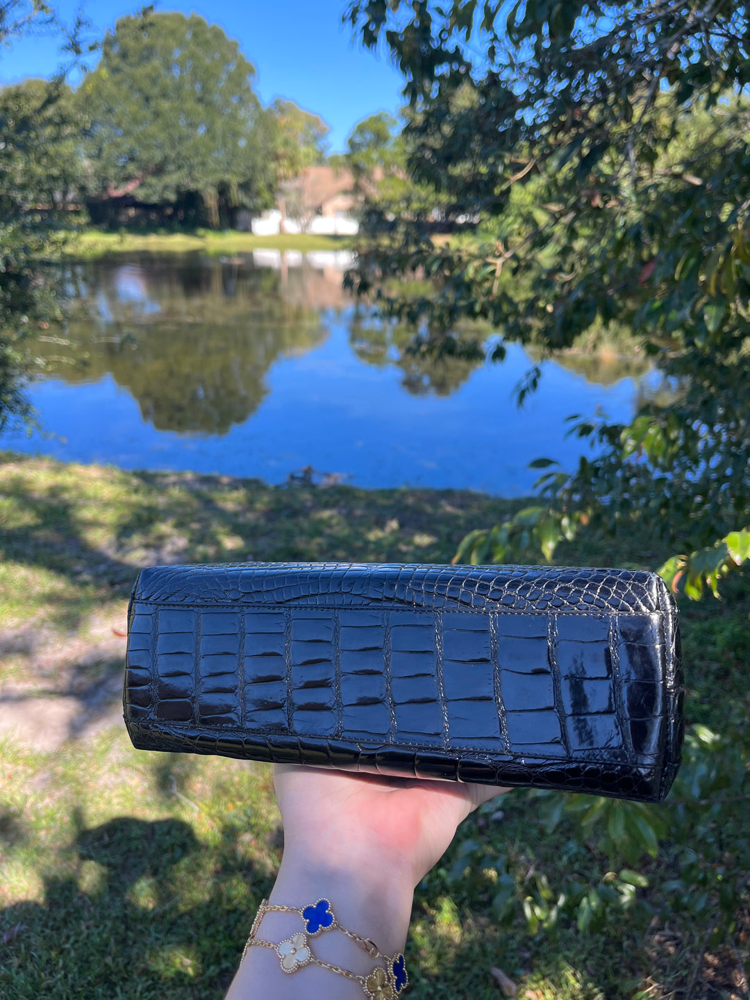 Chanel Vintage Small Crocodile Top Handle Flap Bag