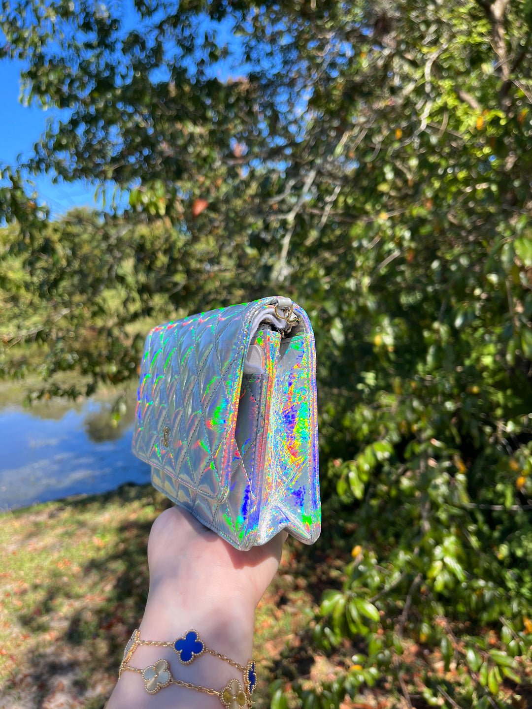 Chanel 21S Silver Hologram Iridescent WOC