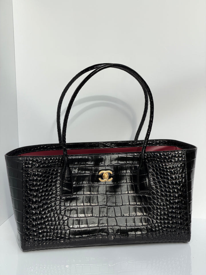 Chanel Small Shopping Bag Crocodile Embossed Calfskin Black 2026