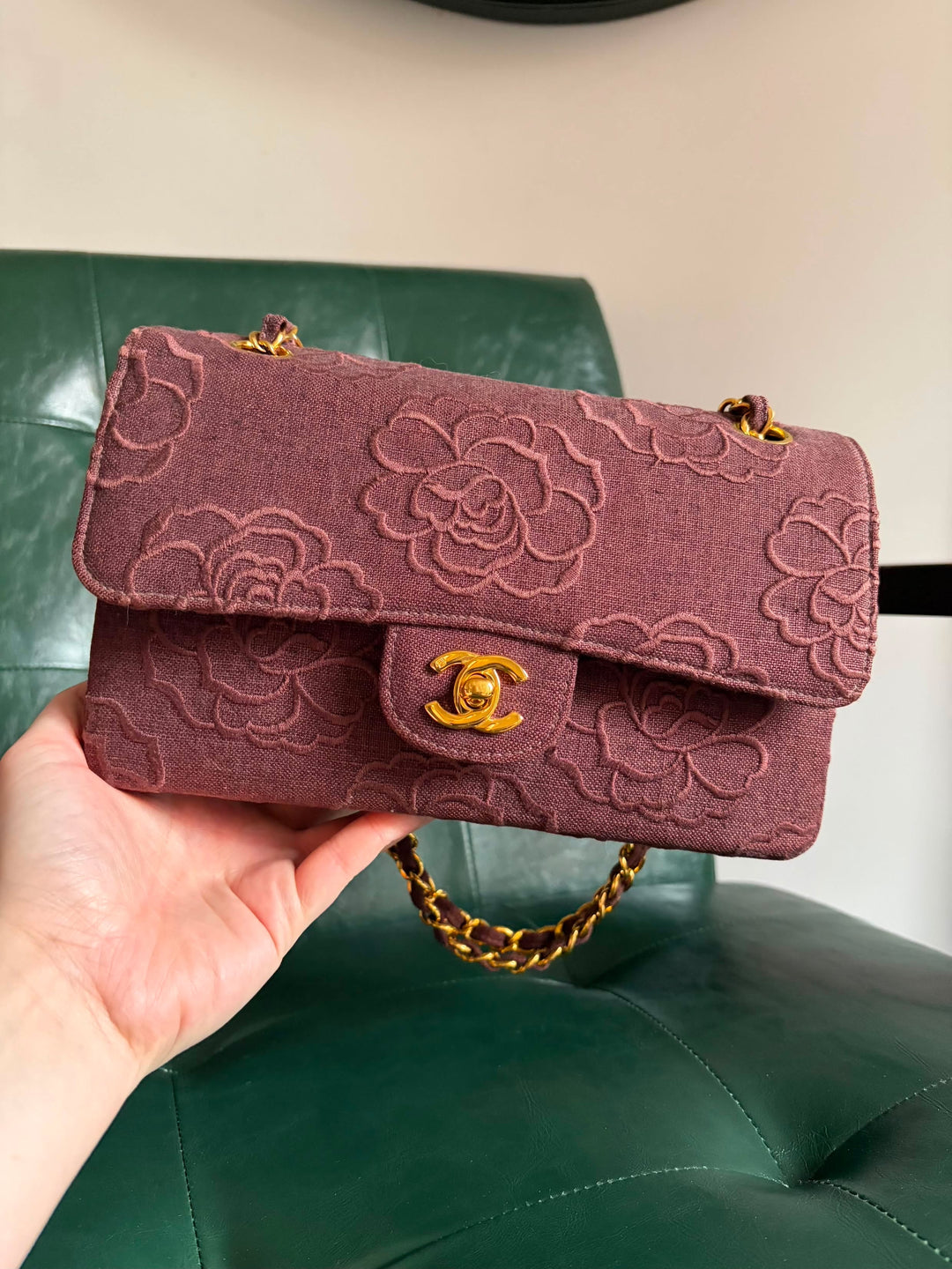 Chanel Classic Flap Small Camellia Burgundy 24K Gold Hardware 1997