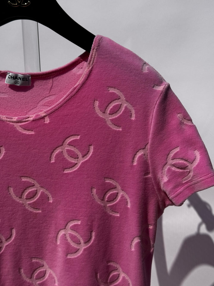 Chanel Spring 1996 Pink Velour CC Dress