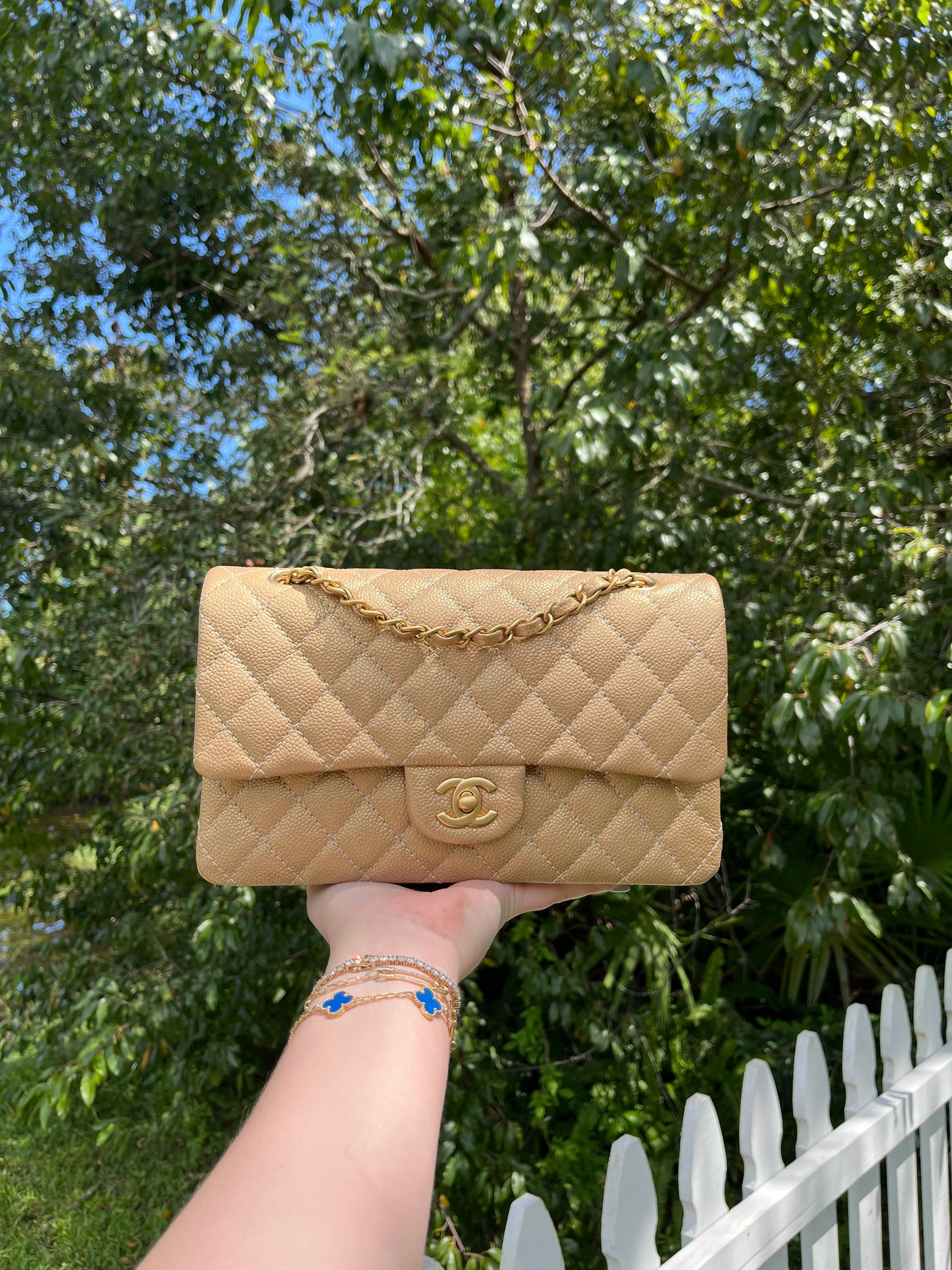 Chanel Gold Metallic Medium Caviar Double Flap Bag