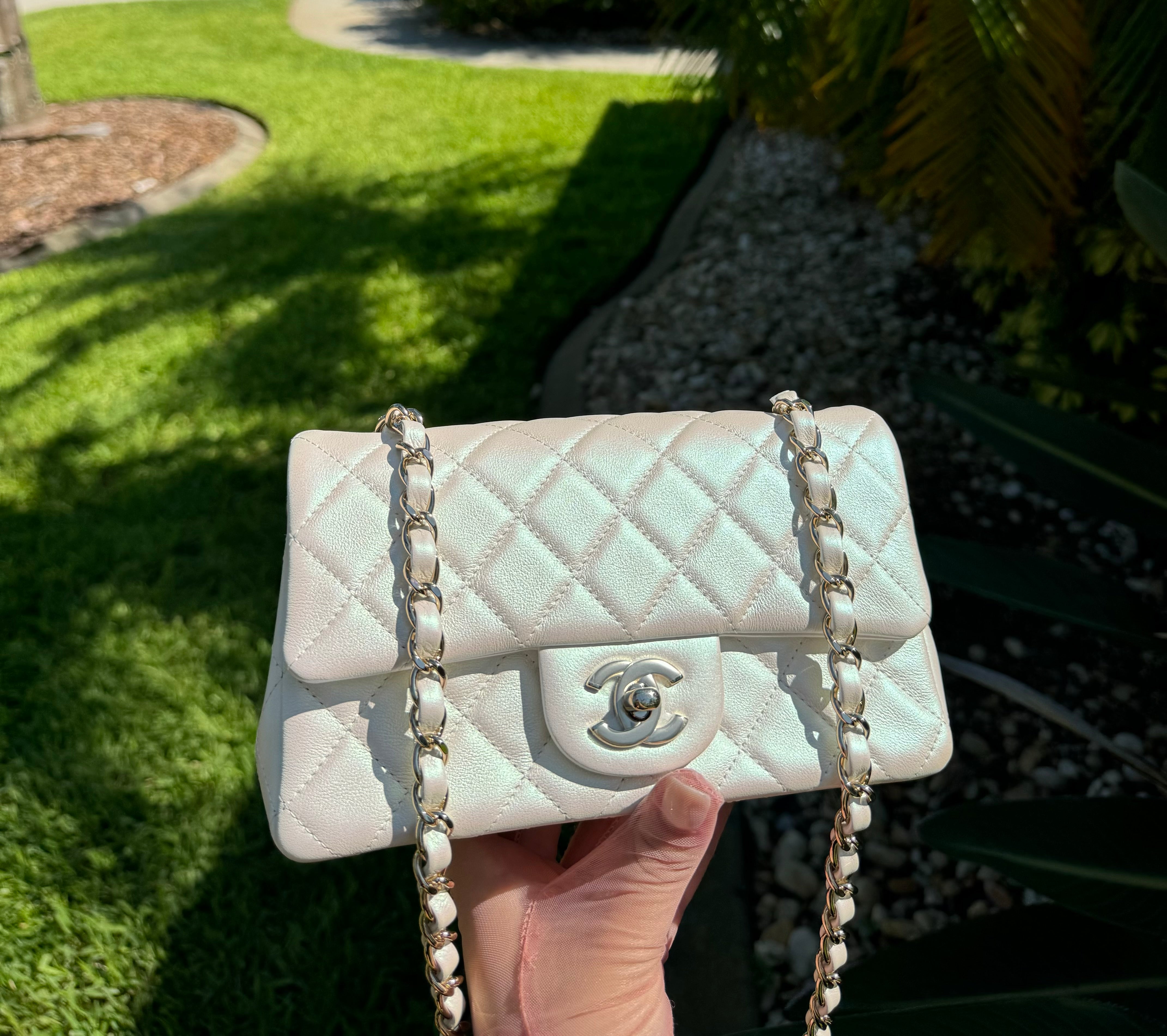 Chanel 21S White Iridescent Calfskin Mini Flap Bag – Its A Luv Story