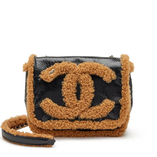 Chanel Tan Shiny Crumpled Sheepskin and Shearling Mania Flap