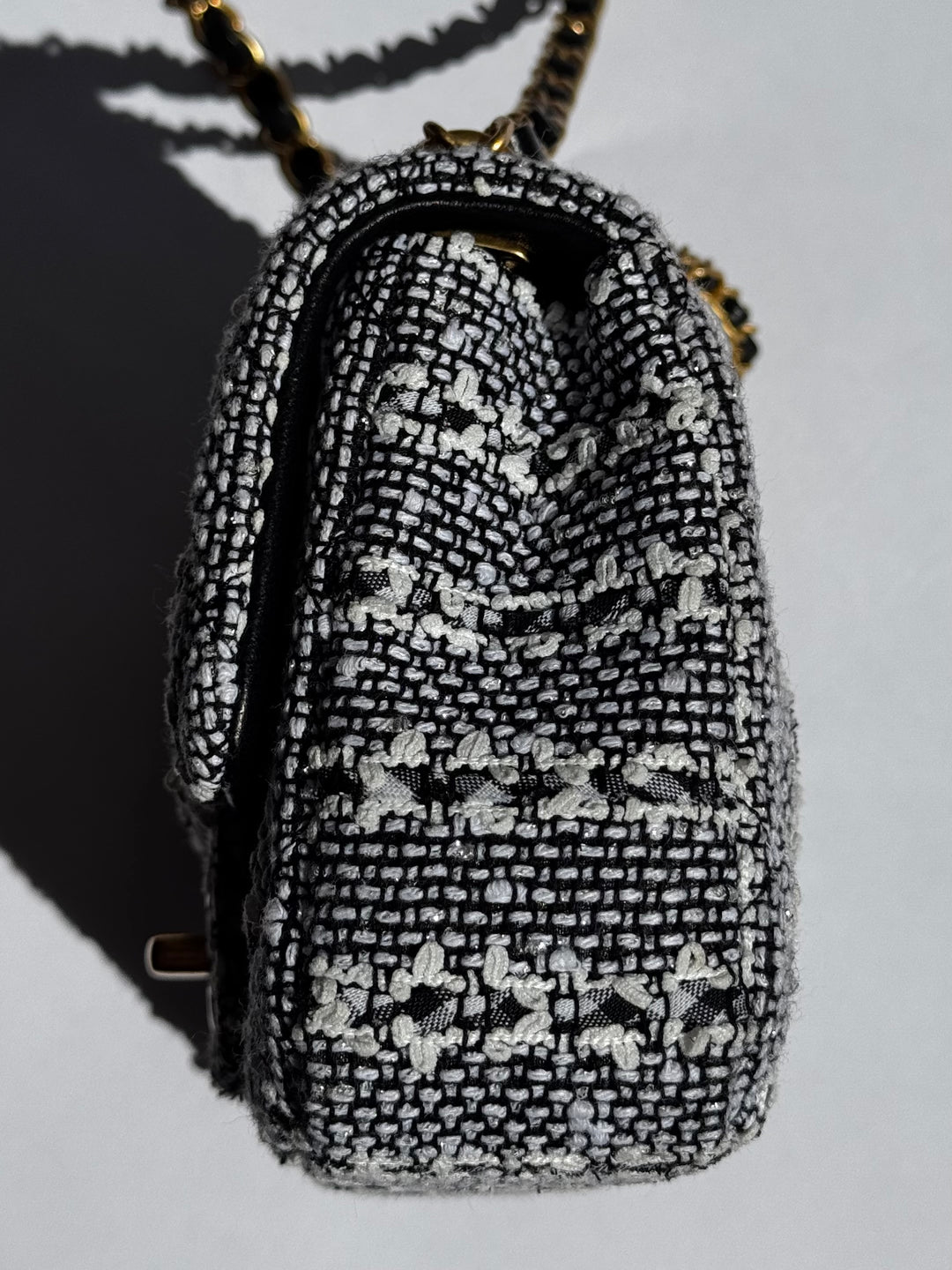 Chanel Black & White Mini Tweed Pearl Flap Bag