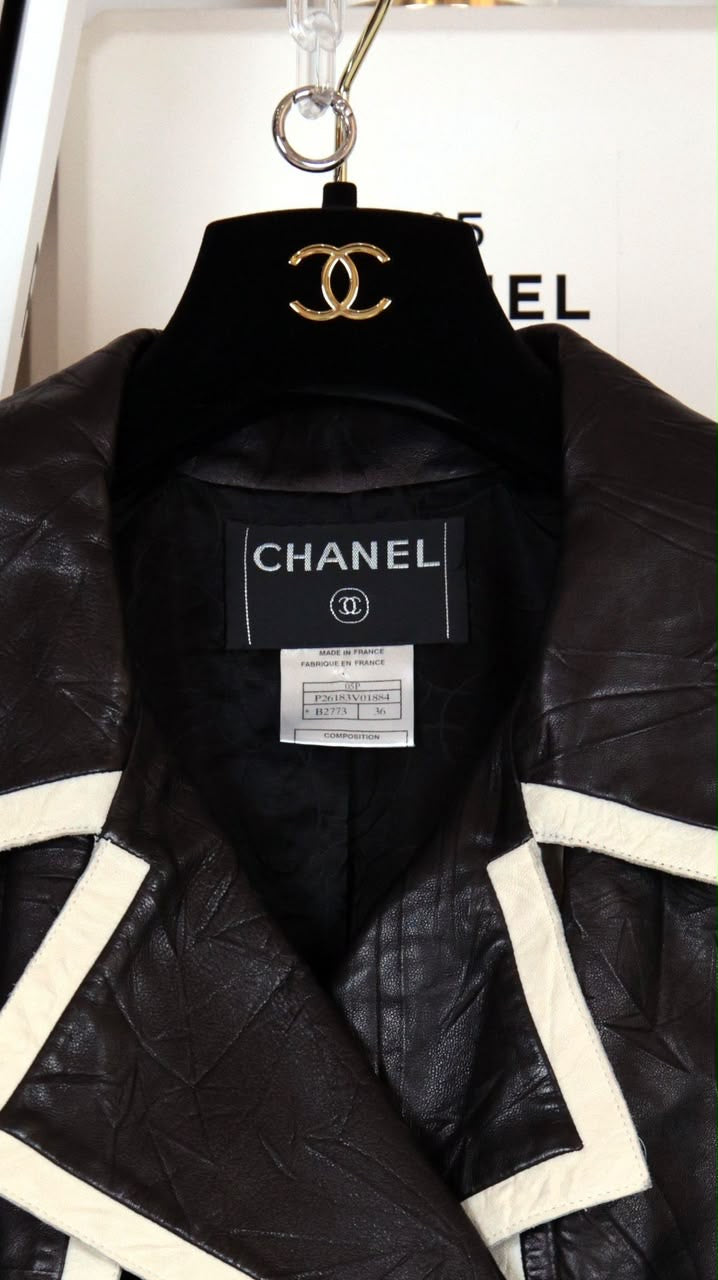 Chanel CC Black & White Leather Runway Trench Coat 2005