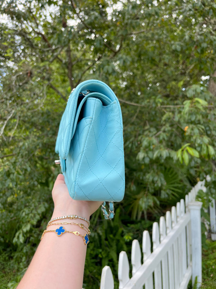 Chanel 21S Blue Neon Lambskin Medium Flap Bag