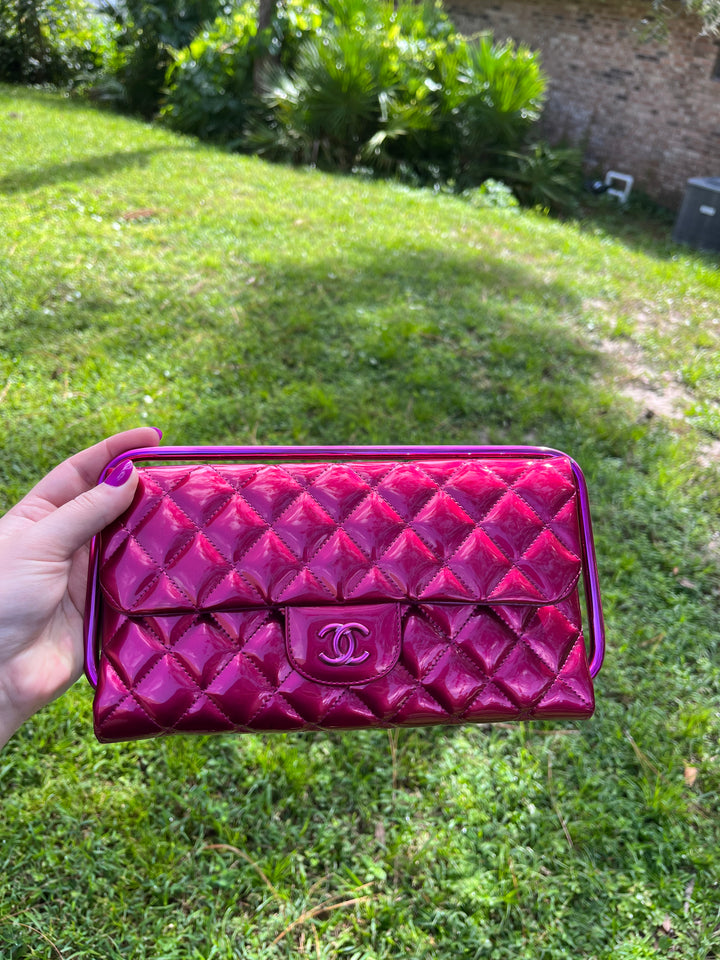 Chanel Classic Flap Patent Metallic Frame Clutch