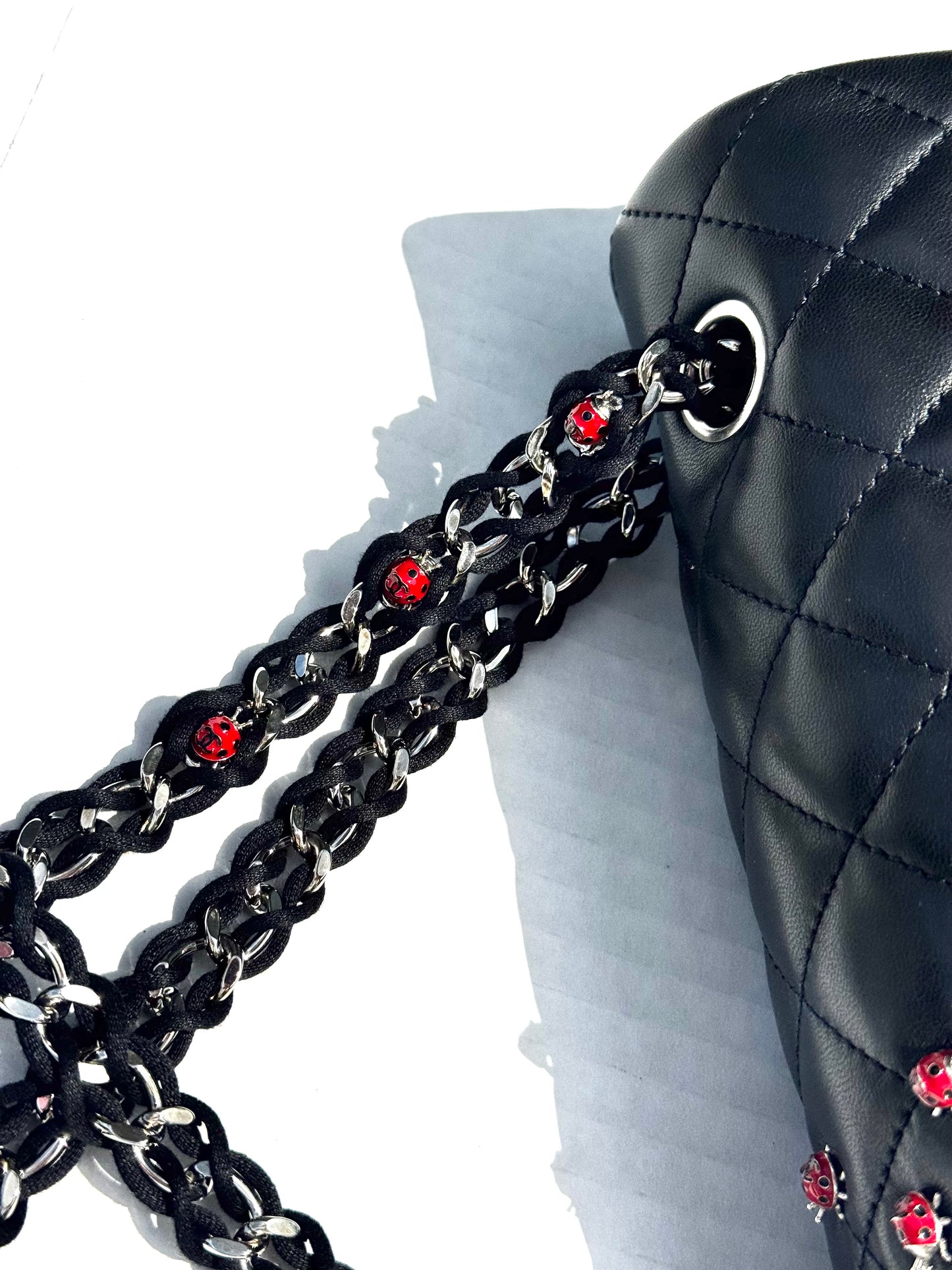 Chanel 2011 Black Ladybug Medium Lambskin Flap Bag