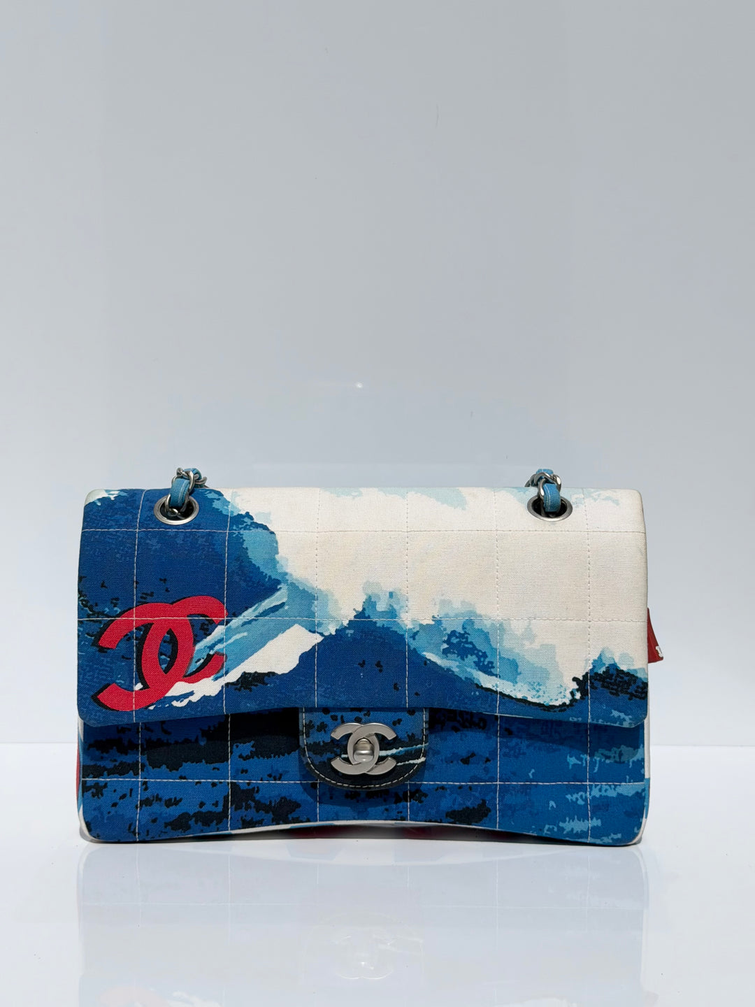 Chanel Surf Line Choco Bar Flap Blue Canvas Silver Hardware 2002 (Copy)