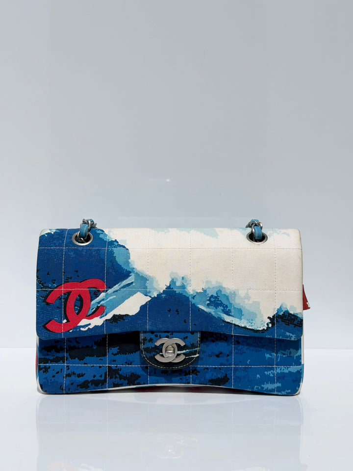 Chanel Surf Line Choco Bar Flap Blue Canvas Silver Hardware 2002 (Copy)