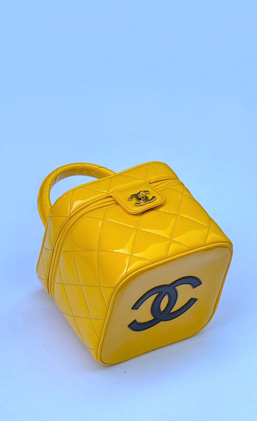 Chanel 1995 Yellow Heart Mirror Vanity Bag