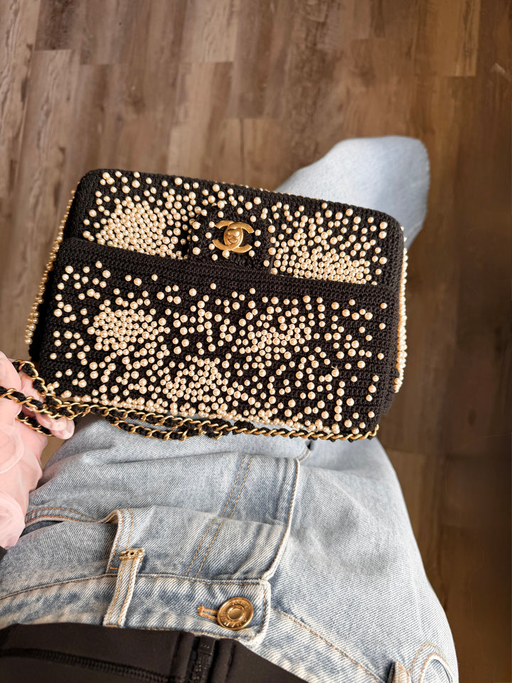 Chanel 17C Medium Flap Bag Pearl Embellished Gold Hardware 2017
