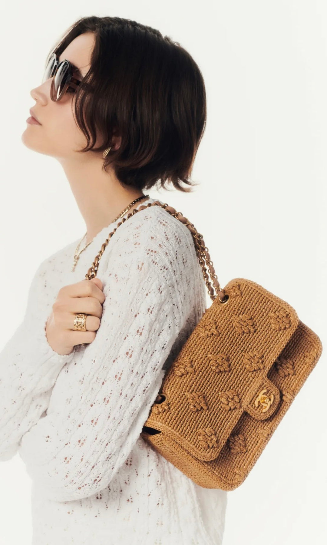 Chanel 24P Tan Braided Raffia Medium Flap Bag