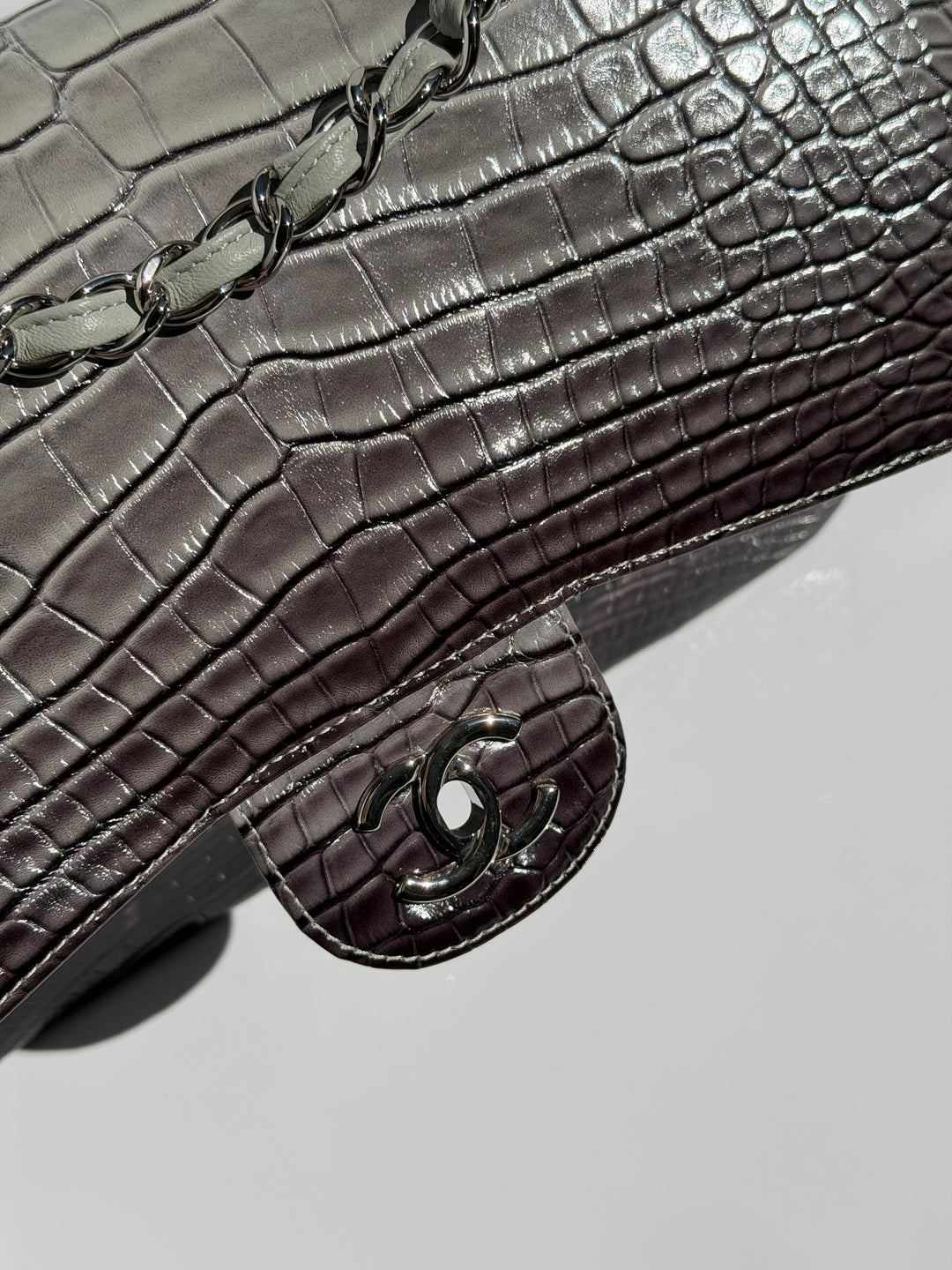 Chanel Jumbo Flap Grey & Black Ombre Alligator Silver Hardware 2015