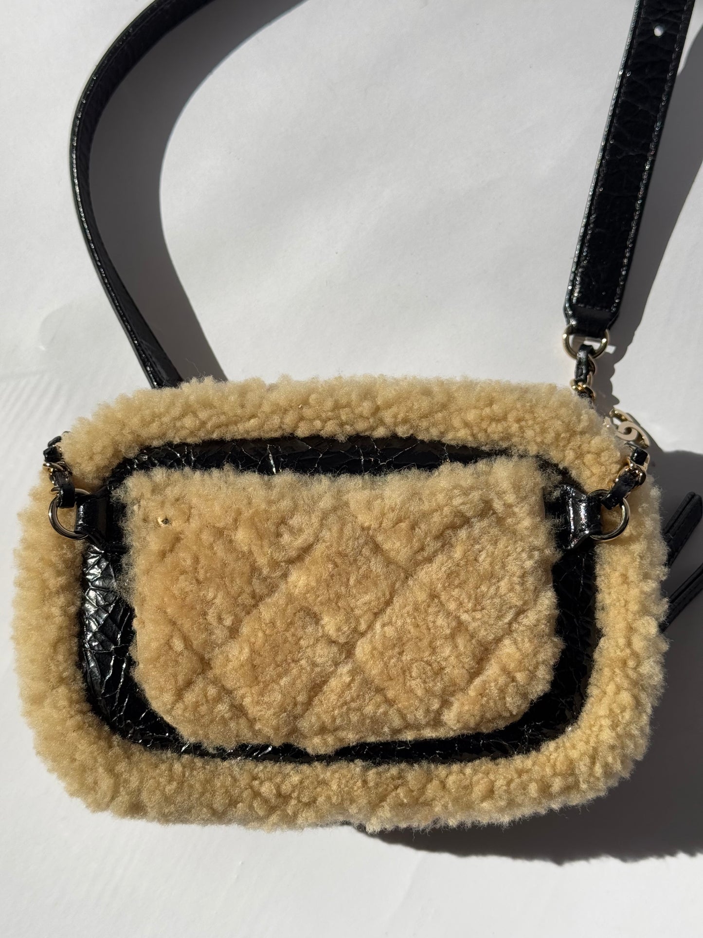 Chanel Shiny Crumpled Sheepskin Shearling CC Mania Waist Bag