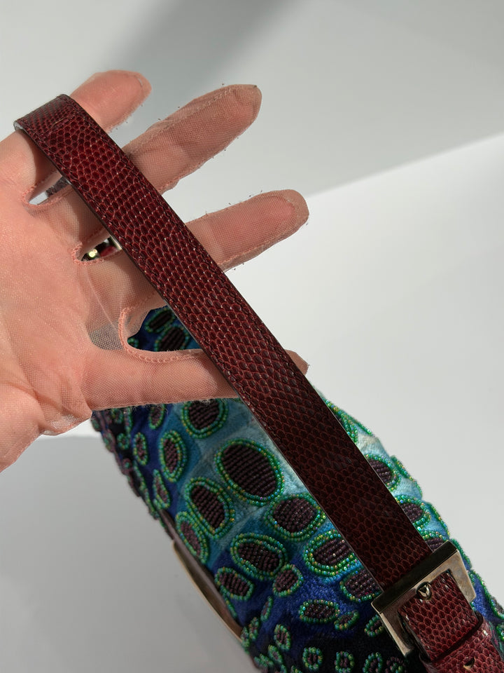 Fendi Victor Vasarely Beaded Baguette Python Trim Silver Hardware 2001