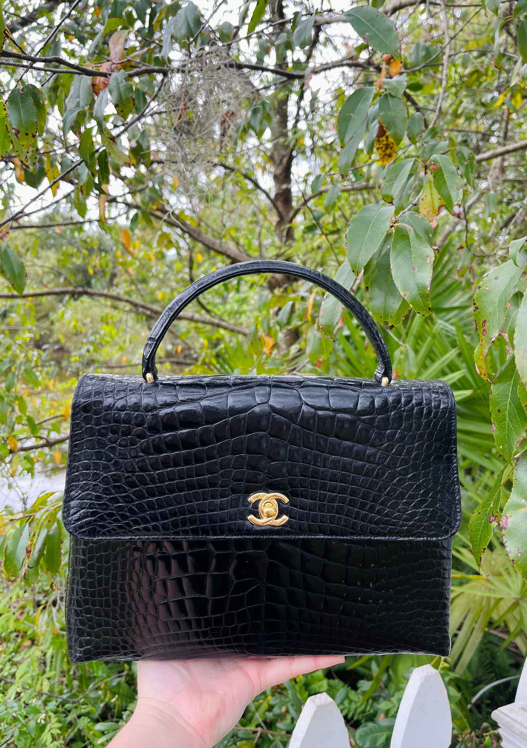 Chanel Vintage Large Crocodile Top Handle Flap Bag