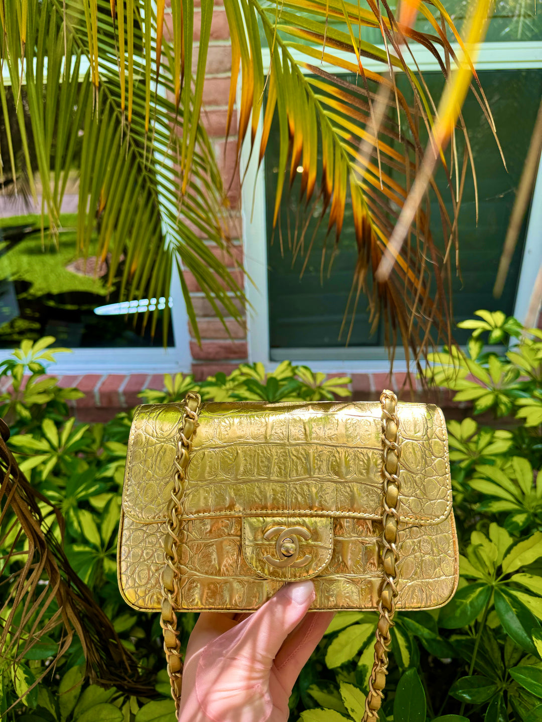 Chanel Gold Croc Embossed Mini Rectangular Flap Bag