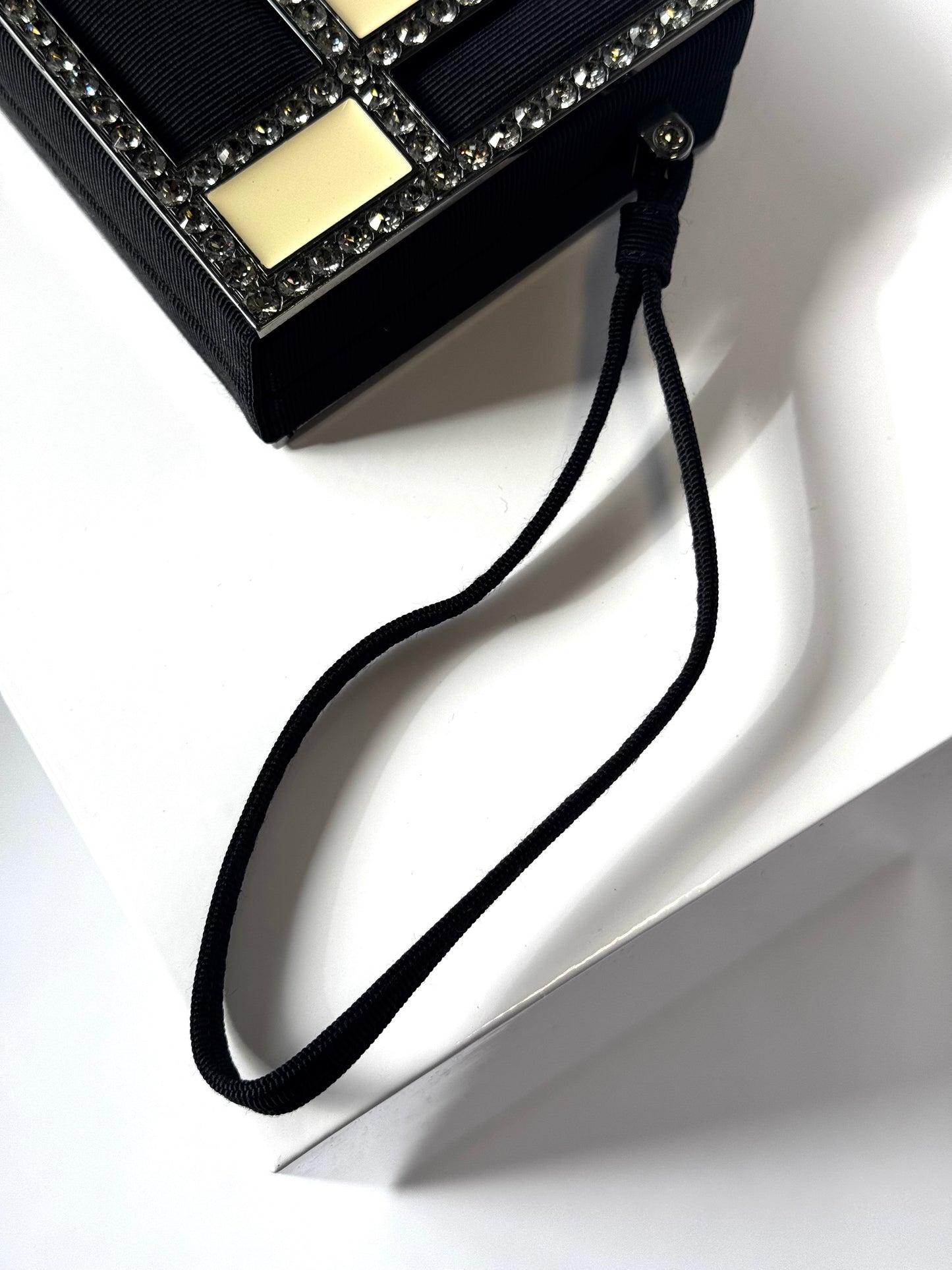 Chanel Minaudière Clutch in Plexi, Black cotton Piqué and Rhinestones