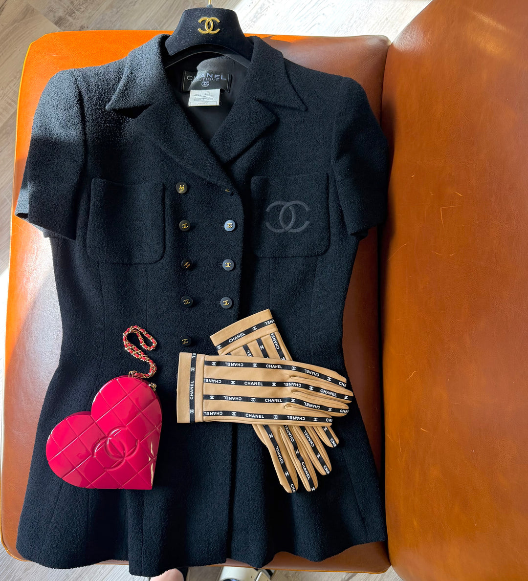 Chanel 1995 Black Tweed CC Logo Peplum Jacket