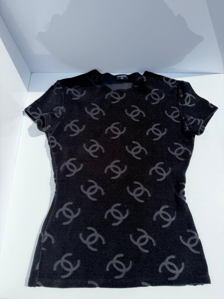 Chanel Spring 1996 Black Velour Top and Bottom Set