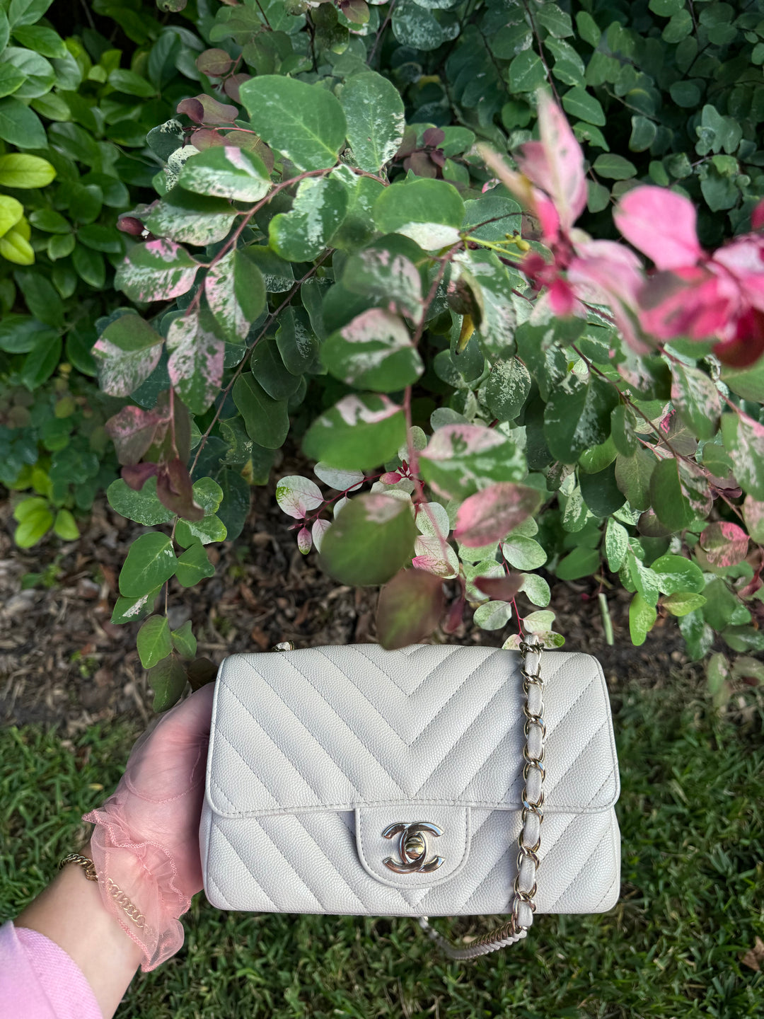 Chanel Cream Chevron Caviar Mini Flap Bag