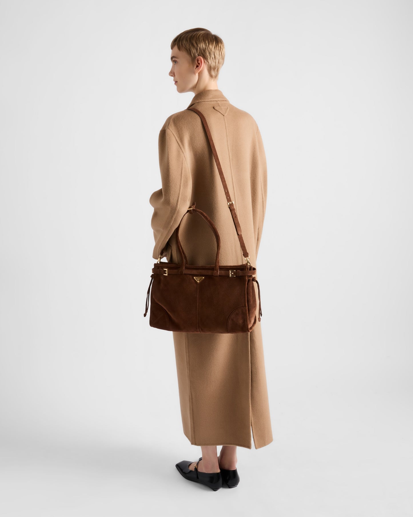 Prada Bonnie Large Brown Suede Handbag