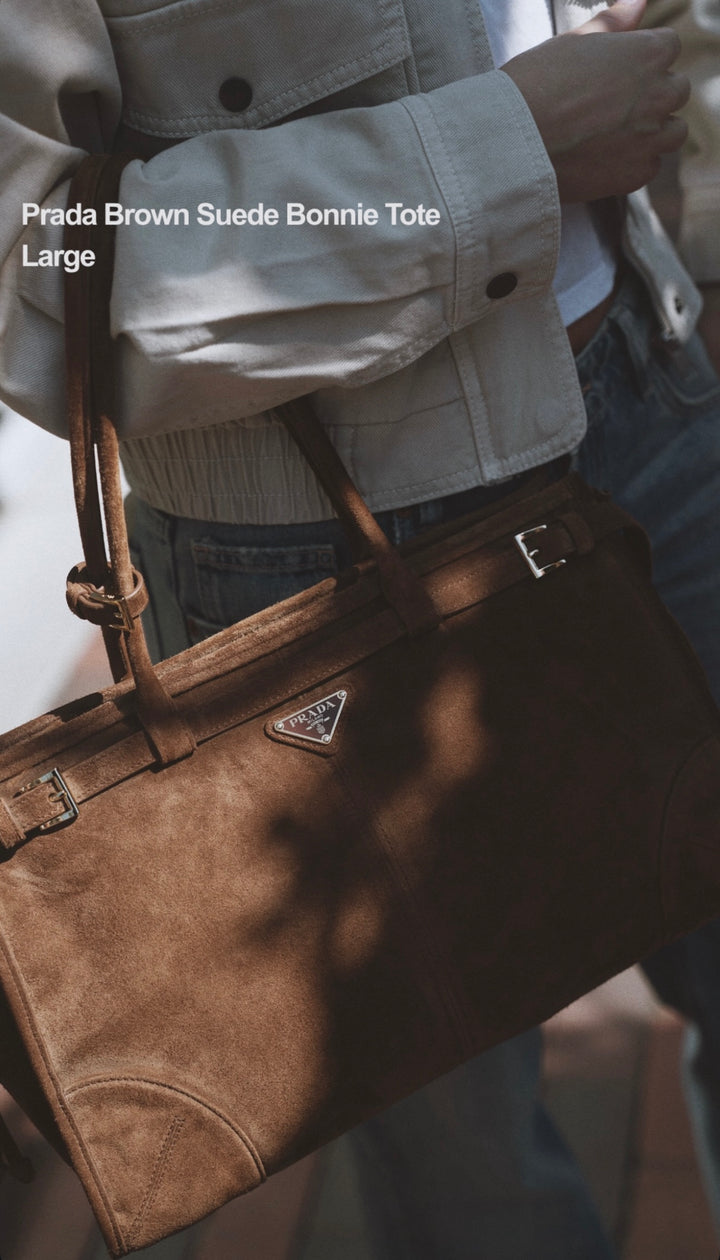 Prada Bonnie Large Brown Suede Handbag