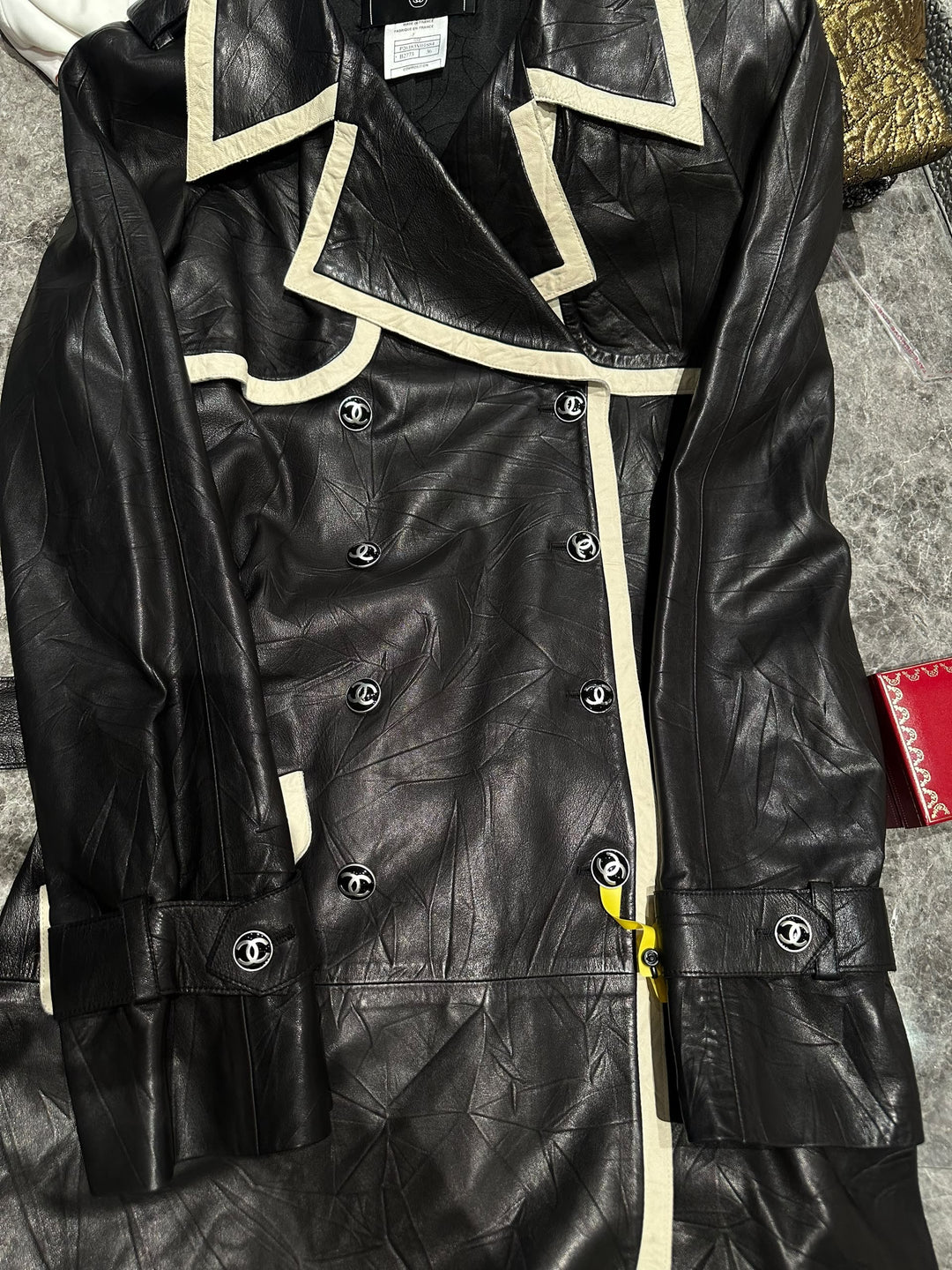 Chanel CC Black & White Leather Runway Trench Coat 2005