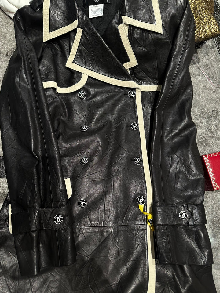 Chanel CC Black & White Leather Runway Trench Coat 2005