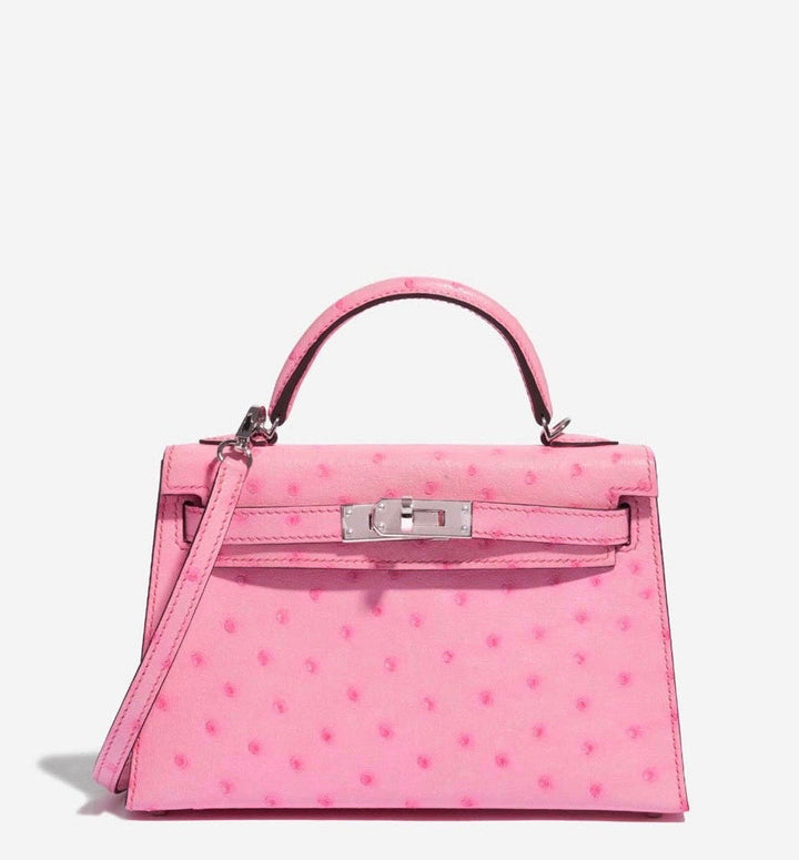 Hermes Mini Sellier Bubblegum Ostrich Kelly 20