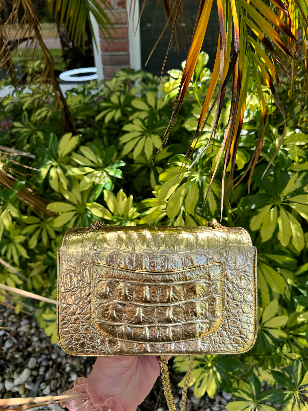 Chanel Gold Croc Embossed Mini Rectangular Flap Bag